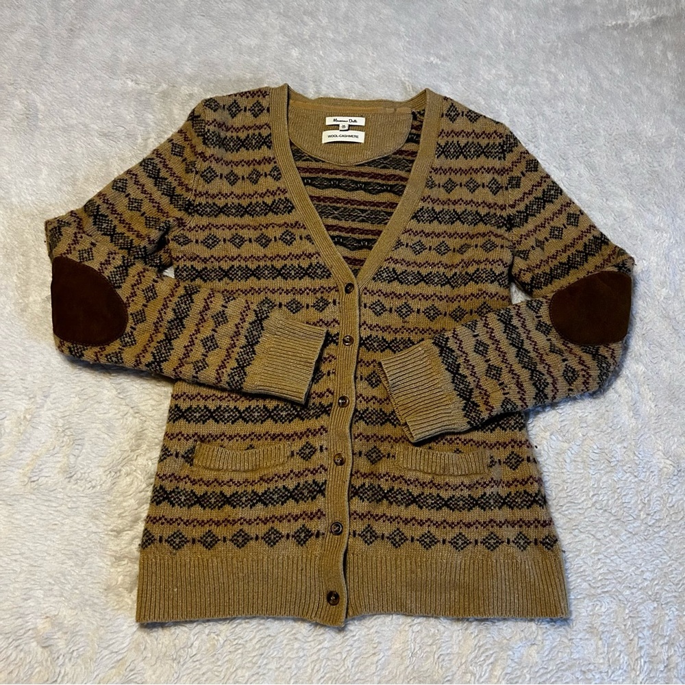 Massimo Dutti Sweater Womens Beige Wool Cashmere Long Sleeve Cardigan SLIM